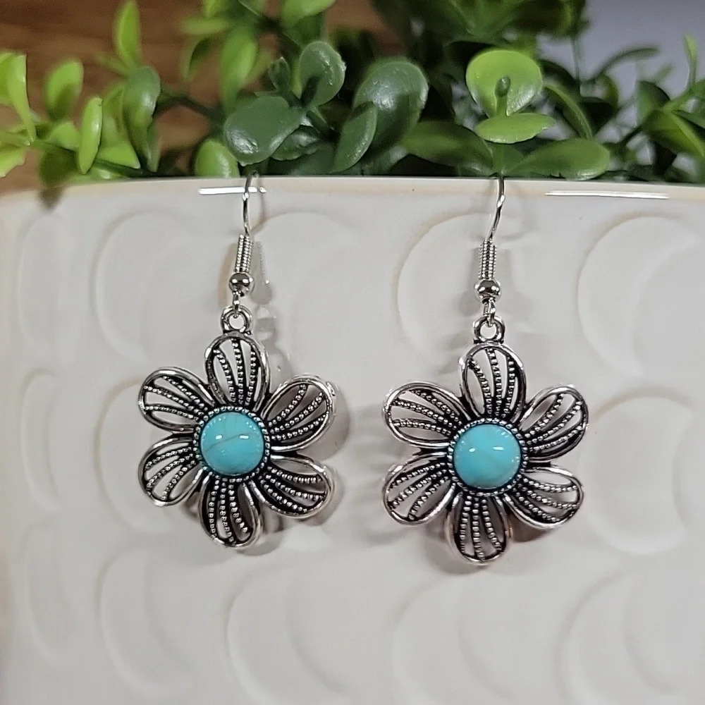 Southwestern Daisy Drop Earrings - Picture 5 of 5